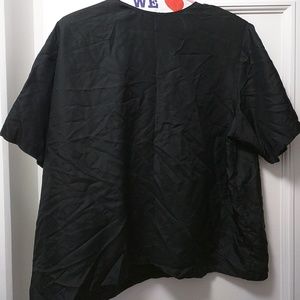 Plus size black silk short sleeve blouse